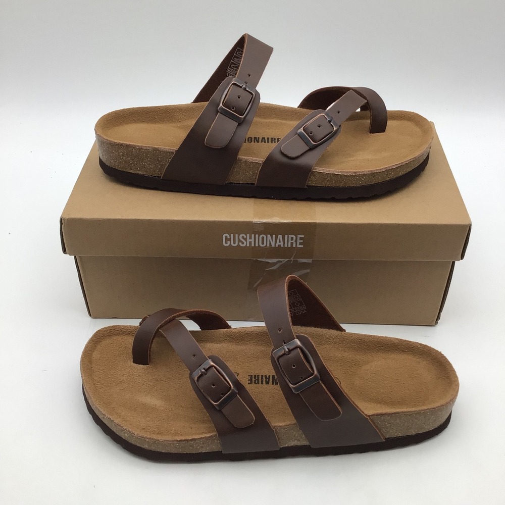 Cushionaire Luna Brown Cork Footbed Toe Loop Sandals Womens Size 11W Wide NEW